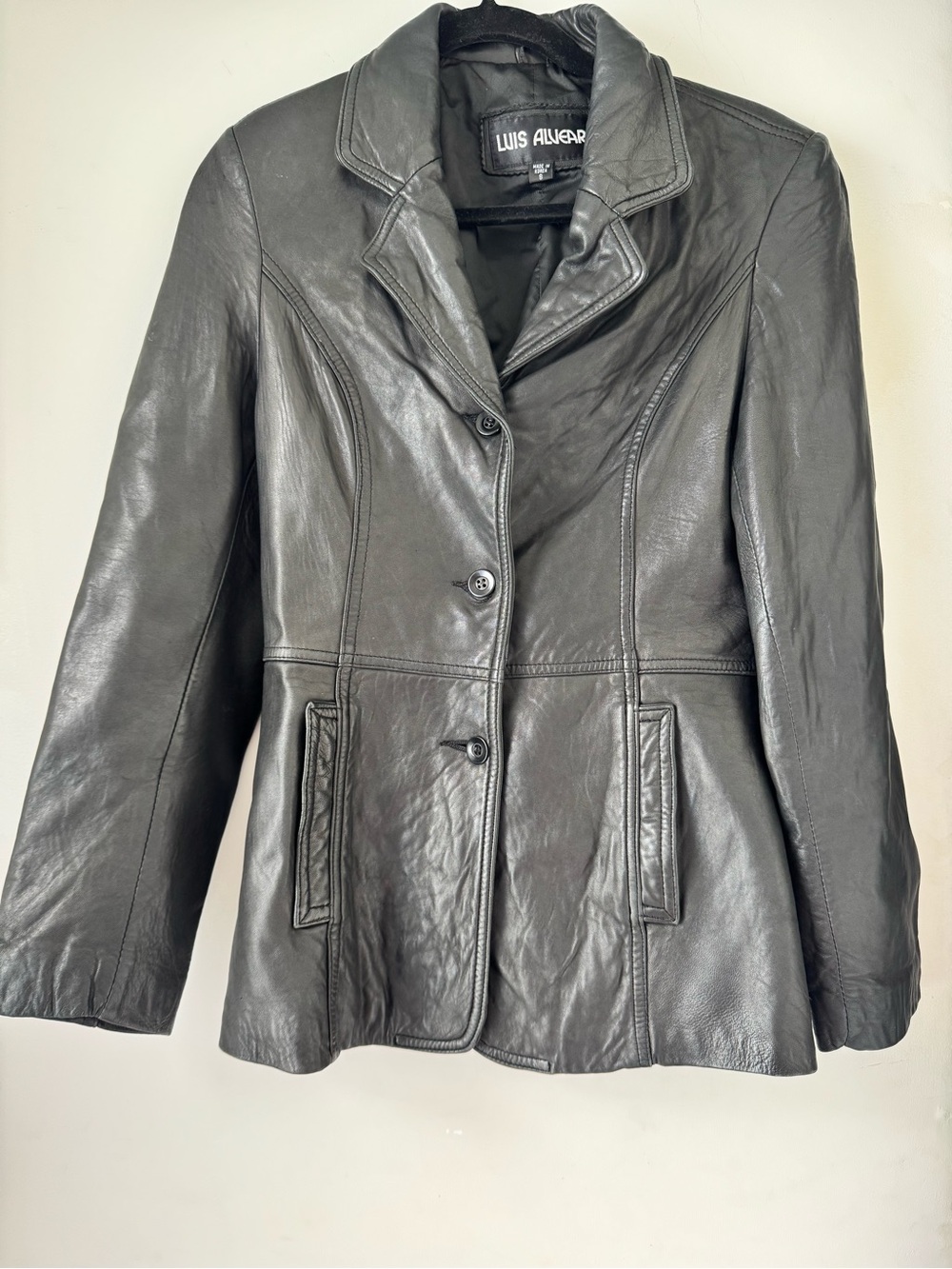 Vintage Black leather Luis Alvear blazer jacket.sz 8.excellent condition